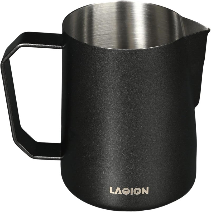 AOLION Milk Frother Cup Milk Frothing Pitcher, Stainless Steel Milk Steamer Cup for Espresso Machines, Barista Grade Latte Art Pitcher at home, Advanced Barista Approved Tools 15.2oz(450ml), Black - Image 1